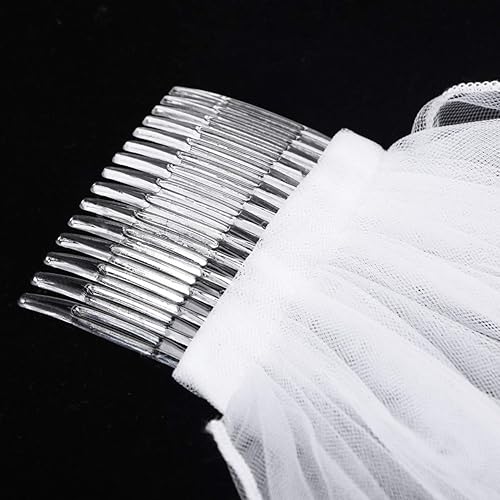 Miniatura 3 de Mobestech Velo de novia de perlas con peine velos cortos de novia velos de novia de tul suave velo de encaje velo de encaje velo de primera comunión