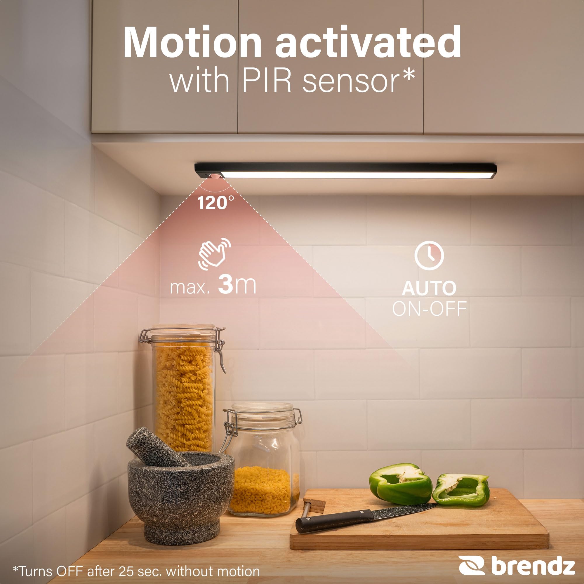 Brendz LED Sottopensile Cucina, Luce LED Ricaricabile, 40cm, USB-C, 2200mAh, 3 Temperature di Colore, Dimmerabili, Magnetica, Luci LED Cucina Sottopensile Senza Fili, Puyo Nero