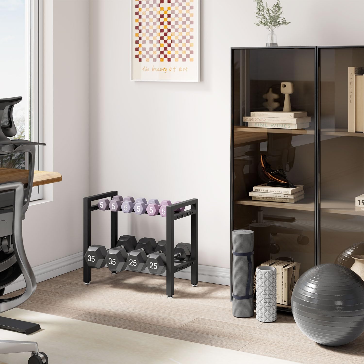 IBUYKE Hantelständer, Verstellbares Hantelgestell für Home Gym, Platzsparender Gewichtsständer 300LB|450LB Tragkraft, für Kettlebells,Hanteln,und Aufbewahrung Kleine Gym Equipment, nur Gestell