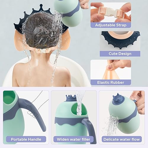 Miniatura 3 de FUNUPUP Gorro de baby shower para niños, protector ajustable para lavado de cabello de niños pequeños con taza de enjuague de champú, gorra de baño,