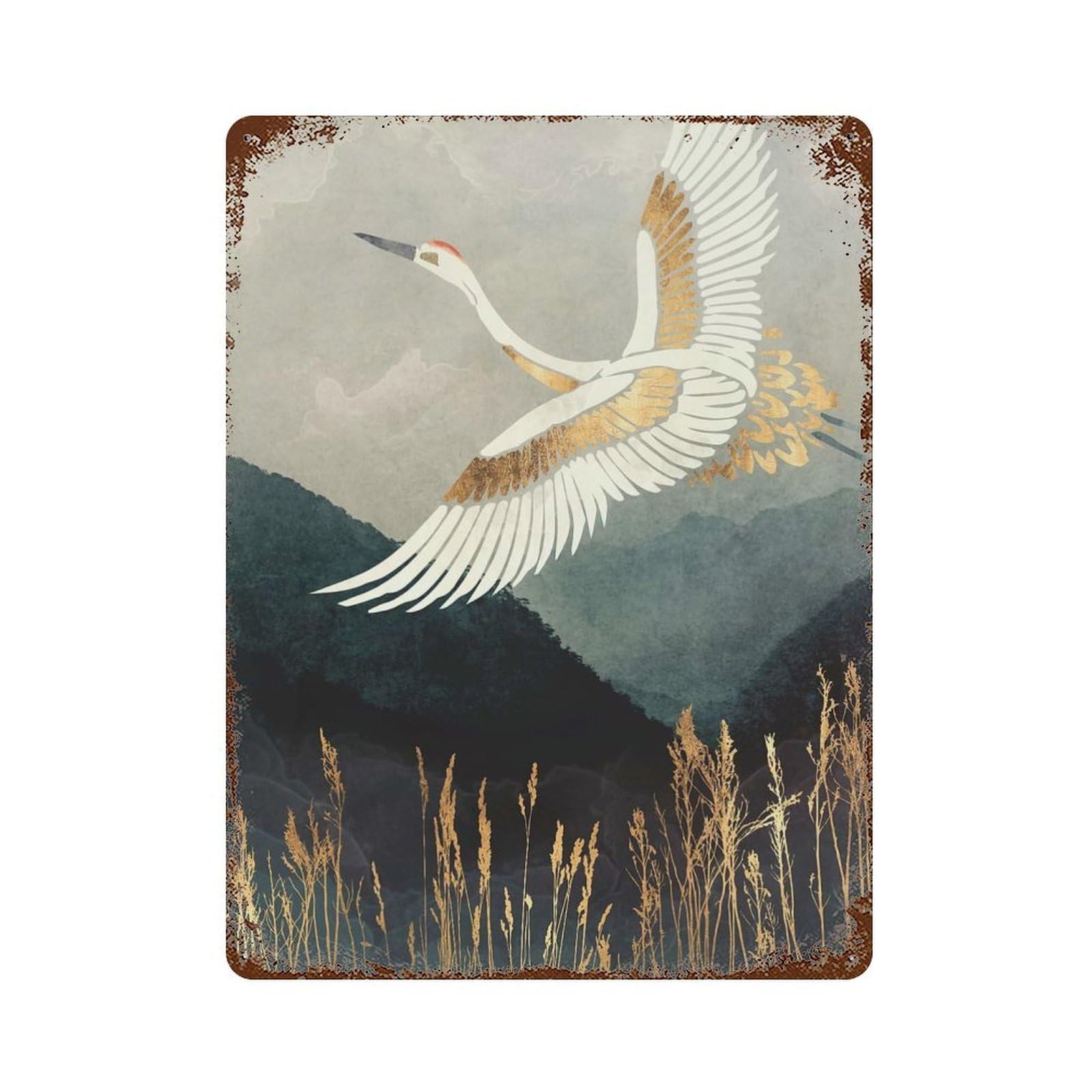 Elegant Flight Rust Effect Tin Sign 15.7"x11.8", Decorative Metal Wall Art for Living Room, Hallway And Home Decor