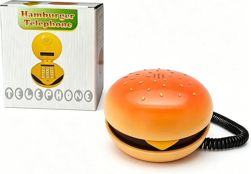 Teléfono fijo de hamburguesa de dibujos animados | Teléfono retro único, decoración de escritorio de oficina en casa, regalo divertido para niños y adultos y negocios, teléfono de cocina vintage