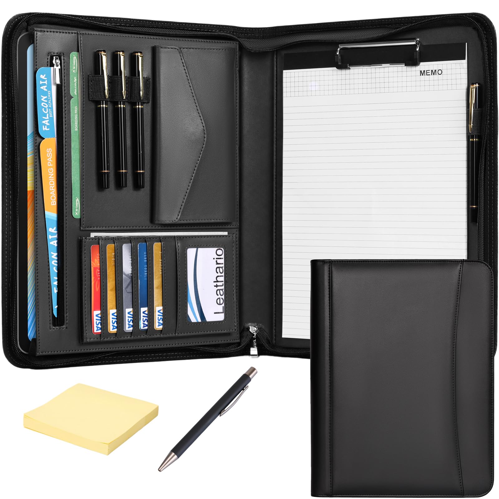 Leathario Portfolio Folder A4 with 1 Pen, Notepad & Sticky Note