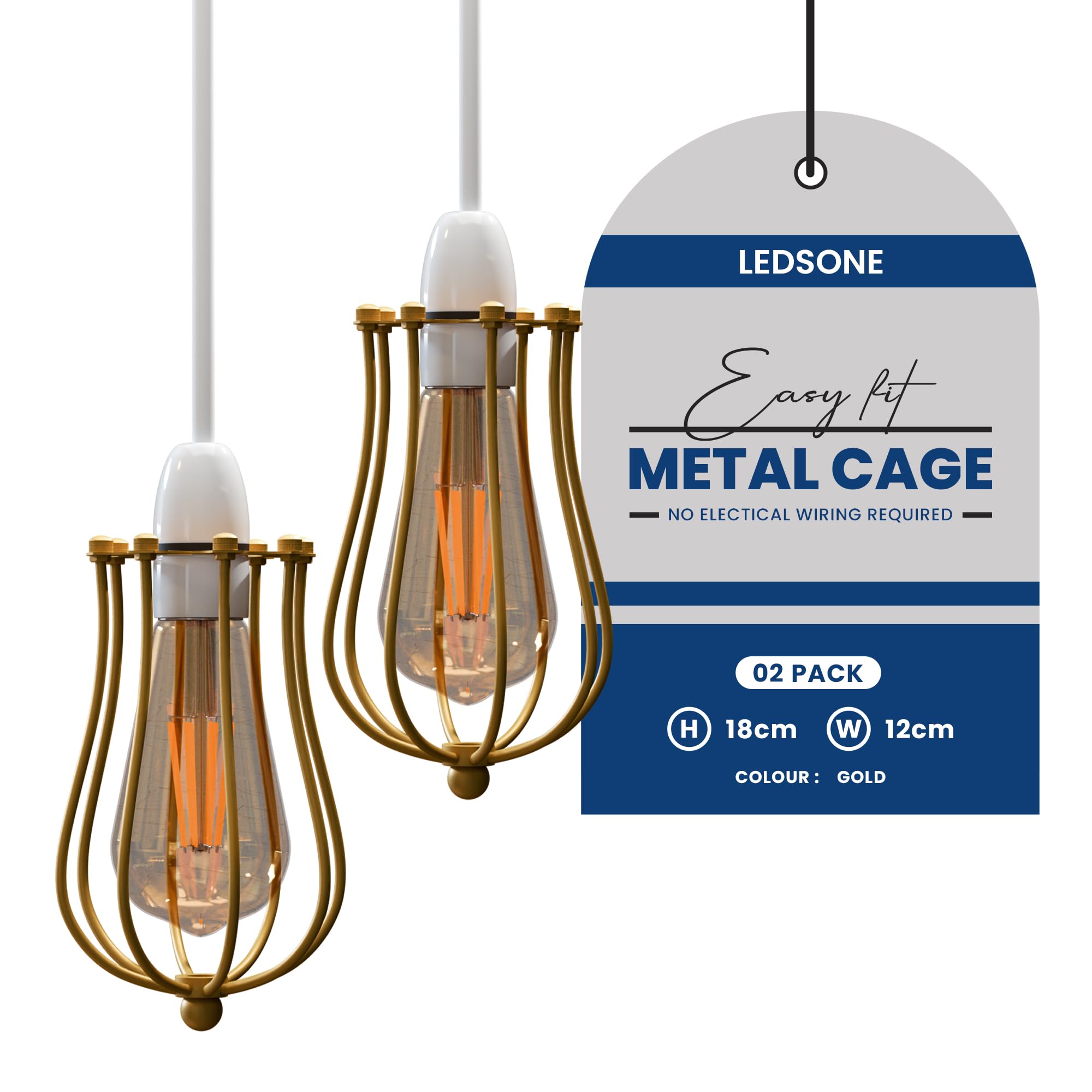 2 Pack Gold Metal Balloon Shape Pendant Ceiling Light Lampshade 12cm Width and18cm Wire Cage Lampshade for Living Room, Restaurants (Gold 2 Pack)