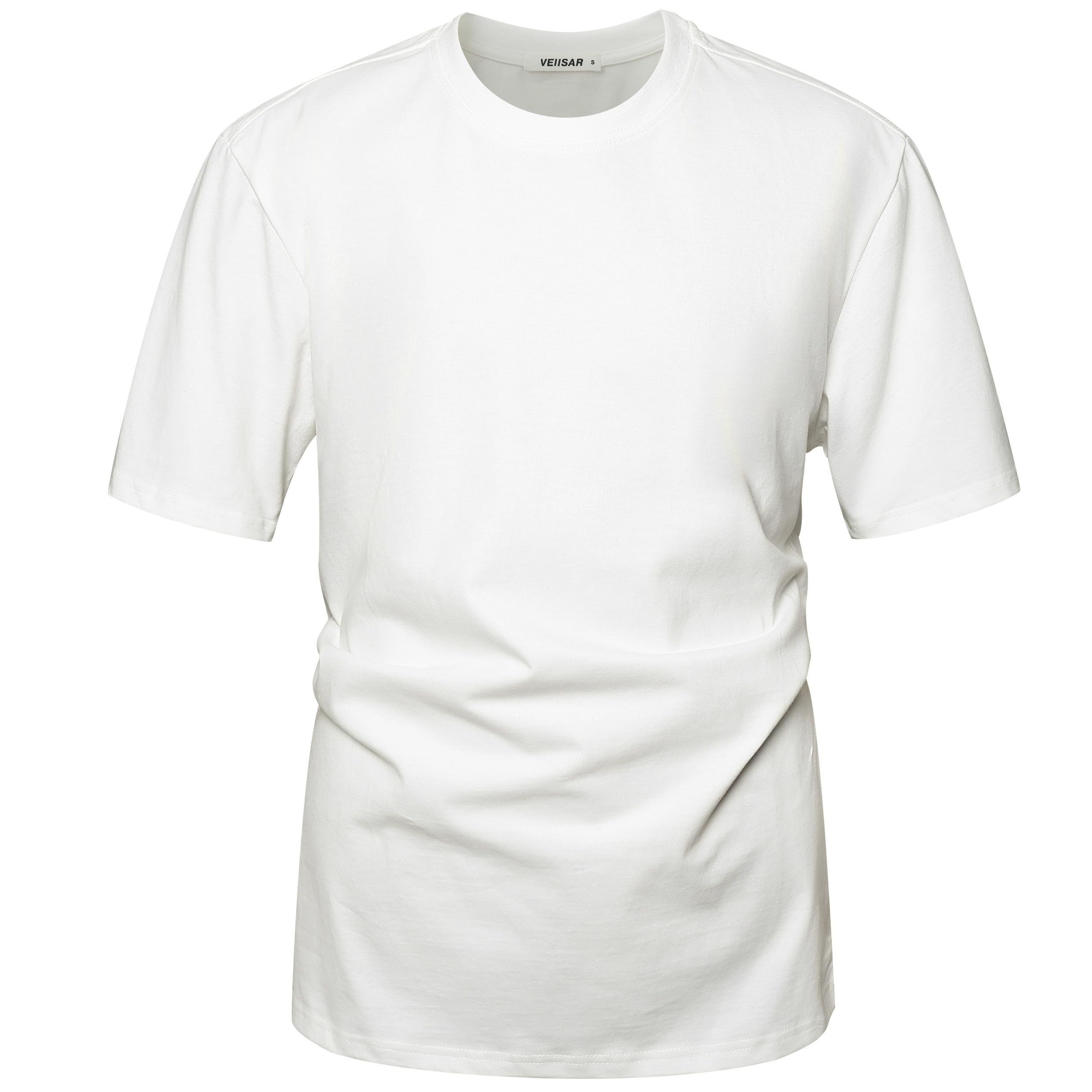 VEIISAR Herren Dickes Rundhals T-Shirt Herren Hochwertiges Baumwoll Schwergewicht T-Shirt mit Anti-Schrumpfung(T2 White XL)