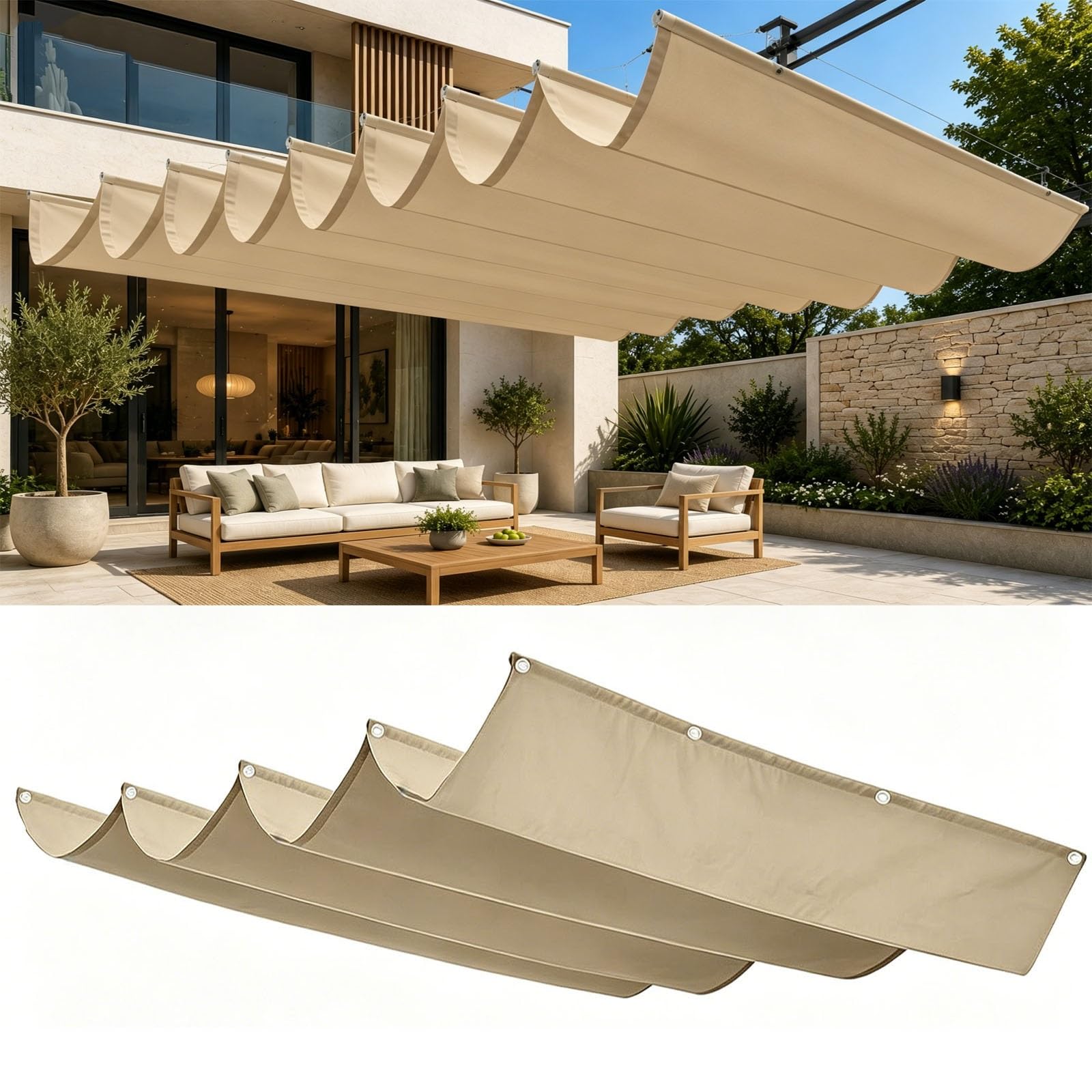 Voile d'ombrage rectangulaire kaki ajouré anti-UV pour patio et jardin