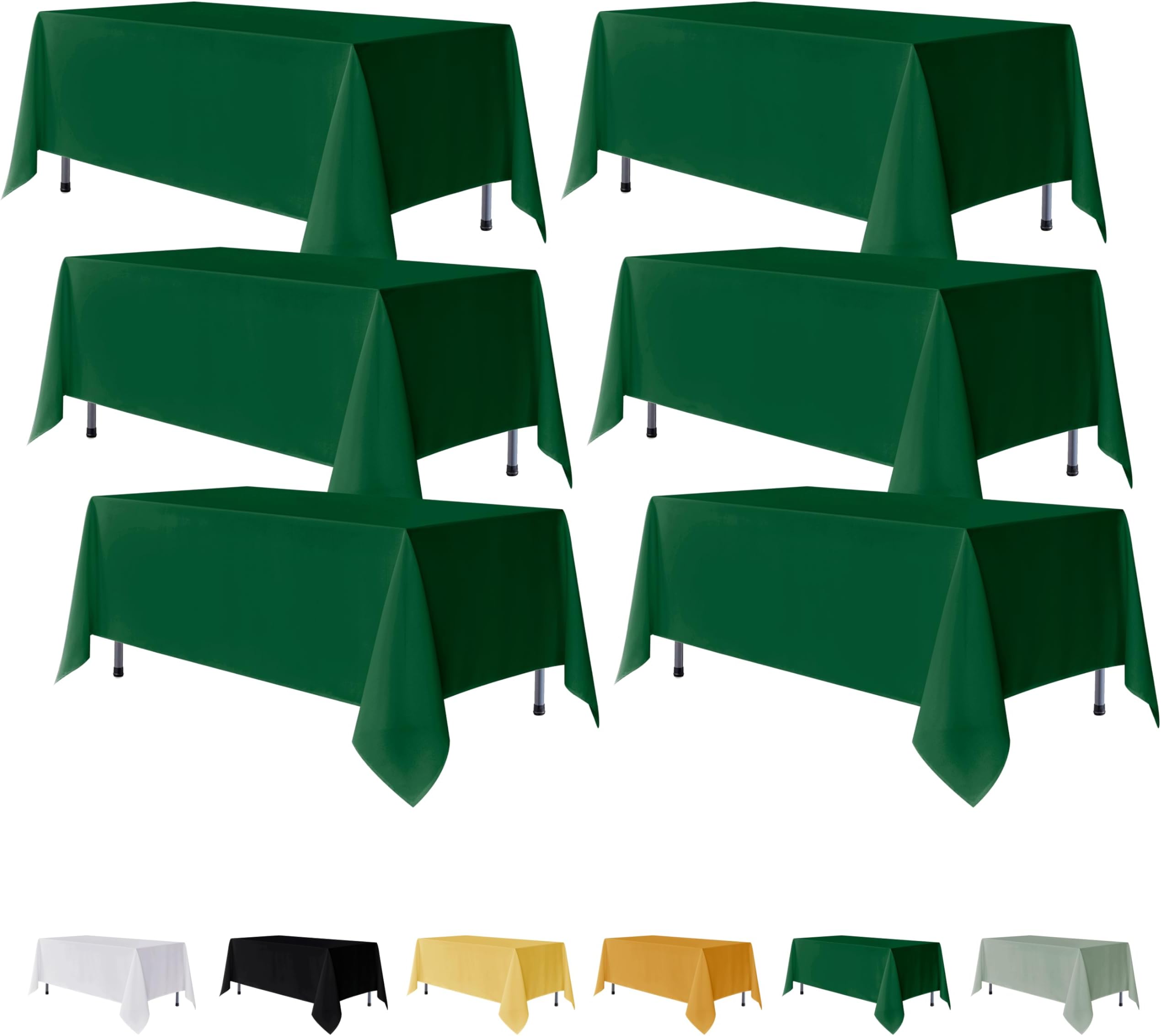 Fitable 6 Pack Hunter Green Rectangle Table Clothes - 90 x 156 Inch - Wrinkle and Stain Resistant Fabric Tablecloths, Washable Polyester Table Covers for Wedding Christmas Party Banquet Formal Events