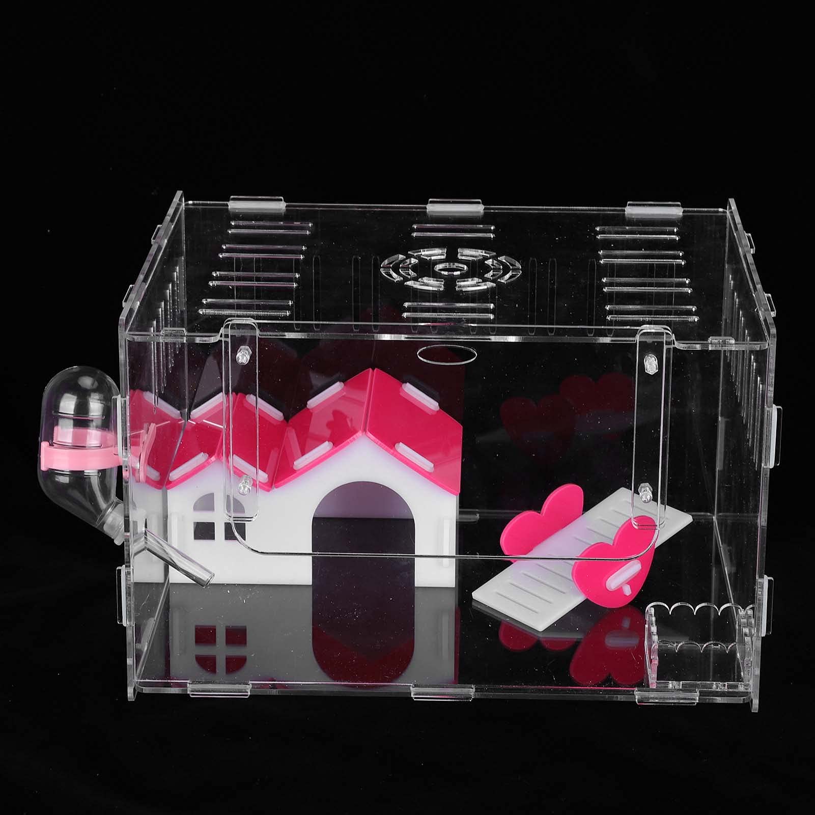 Jaula acrílica para hámster, Castillo Transparente de una Sola Capa para Mascotas pequeñas, Suministros para hámster con Cuenco de alimentación y Cuenco de Agua, Material no (L)