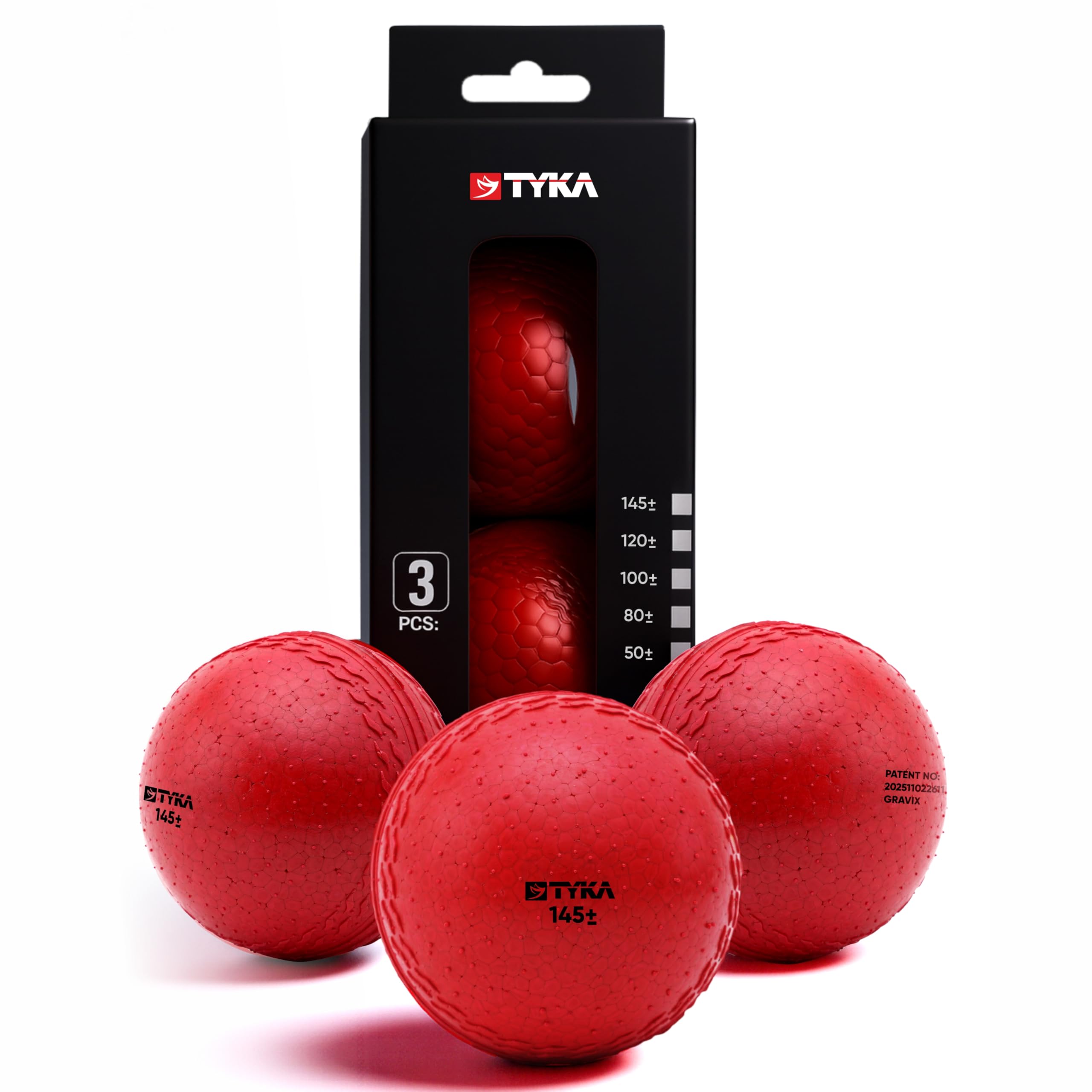 TYKA Cricket Ball Heavy Gravix Moisture Resistant 145+ GMS - Eco-Friendly Training Ball | All Weather Durable Performance | True Bounce, Engineered Power (All Levels) Pack of 3 (Red)-picture-32