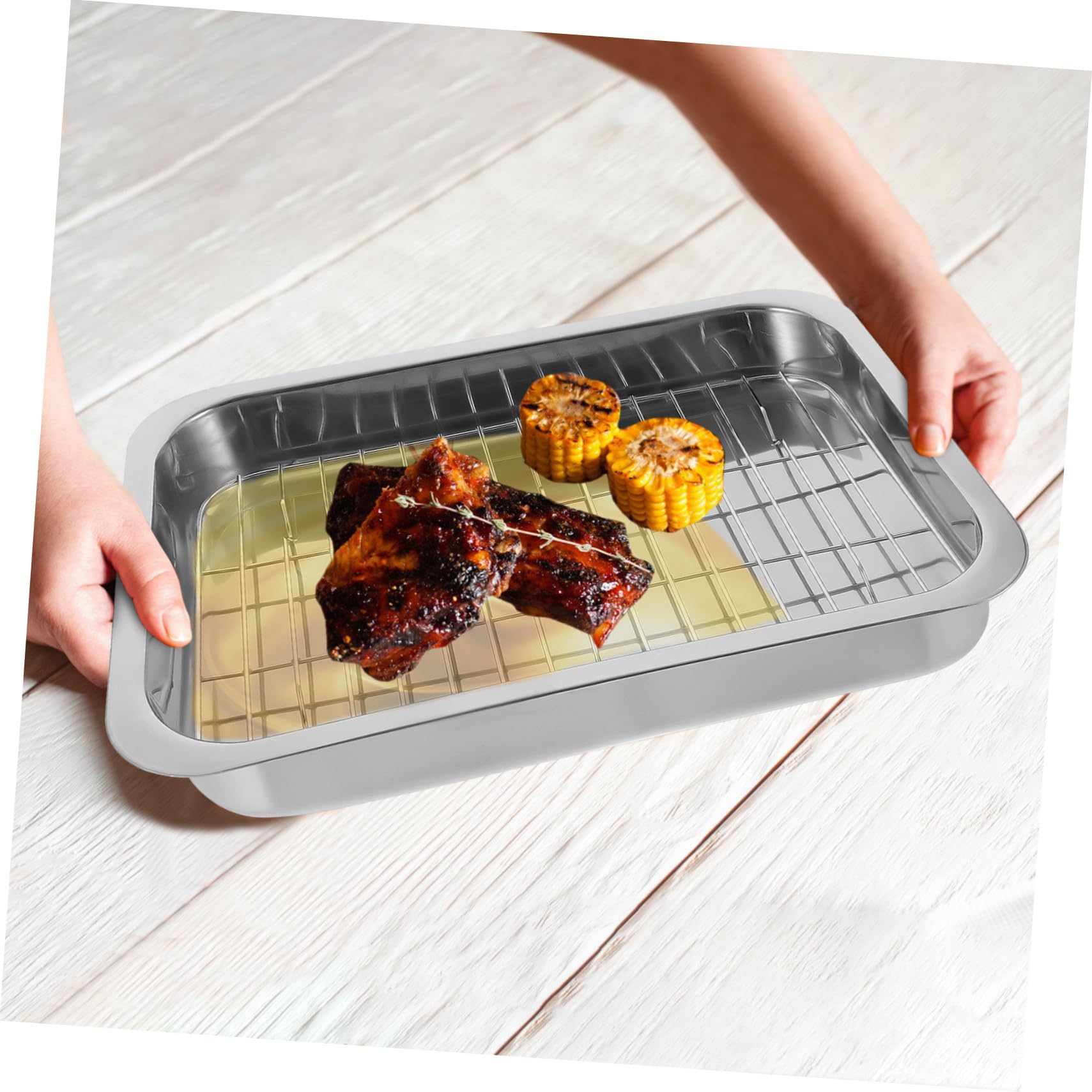 Juego de Bandeja para Hornear y Rejilla Rectangular 33x23x5 Cm Acero Inoxidable Apilable para Postres y Barbacoas Adecuado para Uso Doméstico y Profesional