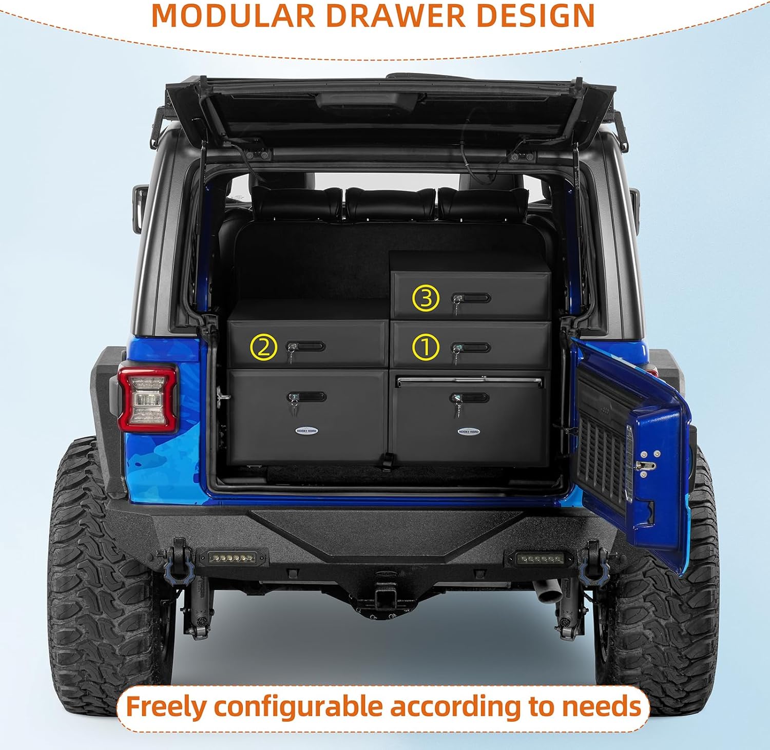 Hooke Road 1PCS Modular Additional Drawer, Only Work with Specified Dual Cargo Drawer System, for 2007-2026 Jeep Wrangler JK JL 4-Door & 2021-2026 Ford Bronco 4-Door