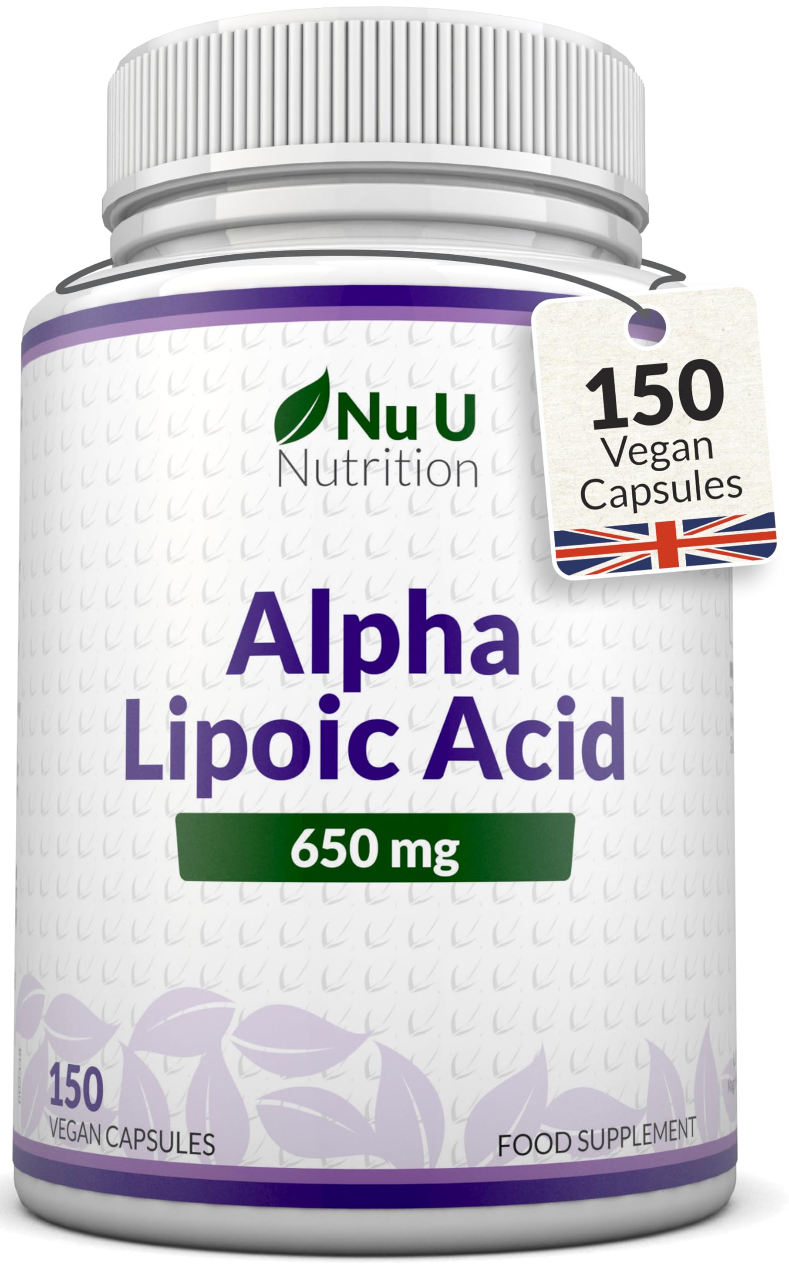 Alpha Lipoic Acid 650mg - 150 High Strength Vegan ALA Capsules - 5 Month Supply - Amino Acid Supplement - Made in The UK - Nu U Nutrition