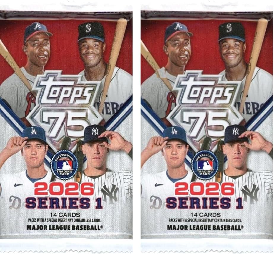2PACK - 2026 Topps Series 1 Baseball Exclusive Factory Sealed MEGA Foil Pack with (14) Mint Cards! Celebrate Topps 75th Anniversary!