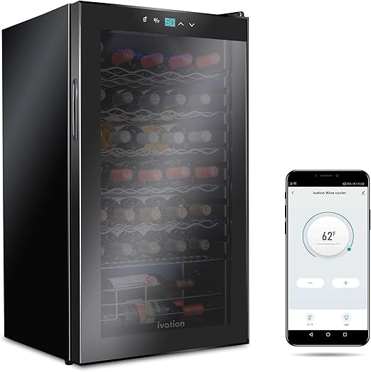Amazon Com Ivation 34 Bottle Compressor Wine Cooler Refrigerator With Wi Fi Smart App Control Cooling System Large Freestanding Wine Cellar Fridge For Red White Champagne Or Sparkling Black Glass Door Lock
