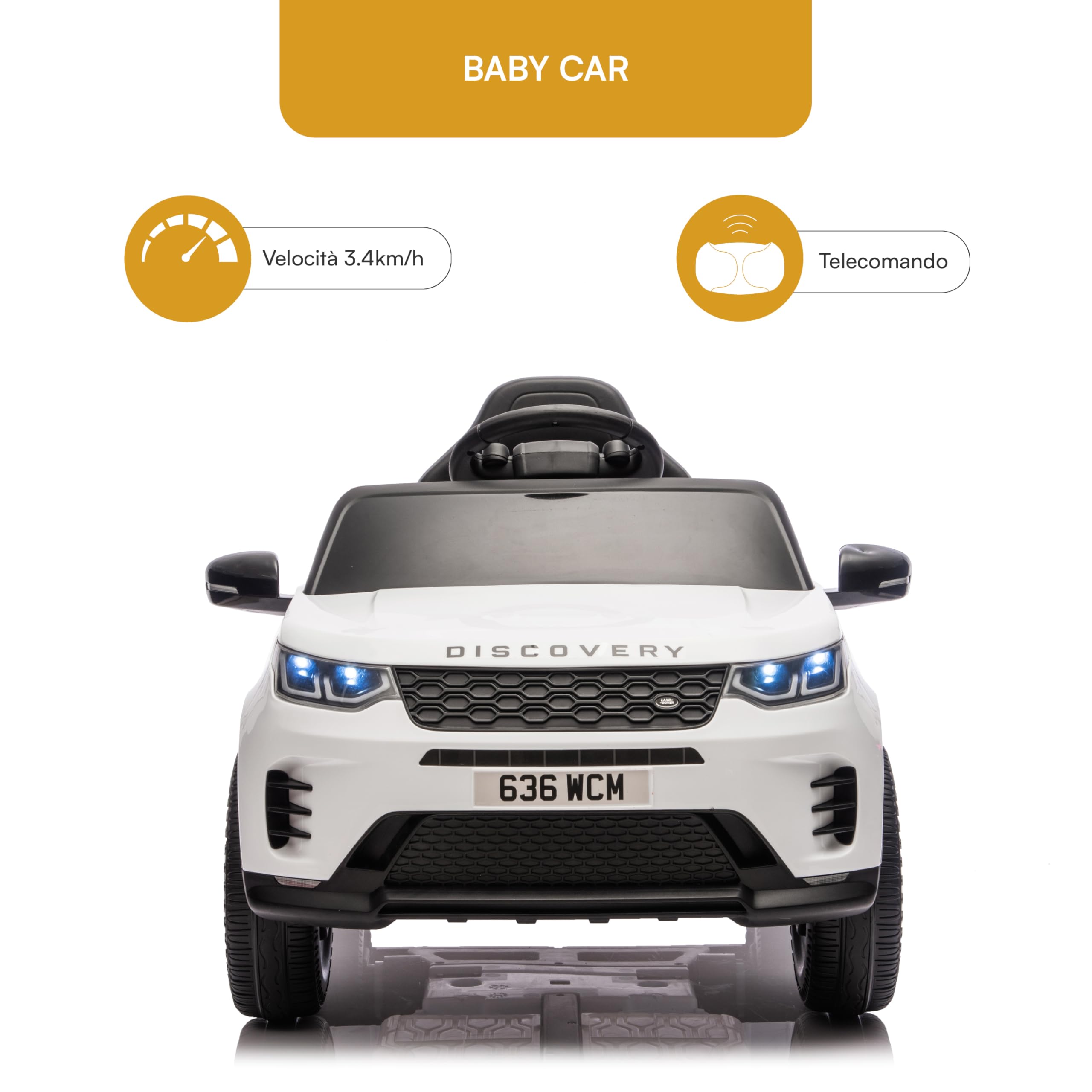 Baroni Toys Baby Car Land Rover Macchina ELettrica per Bambini da 3 Anni, Auto con Telecomando Parentale, Doppia Veloticà. Retromarcia, 95x61x51cm (Bianca)