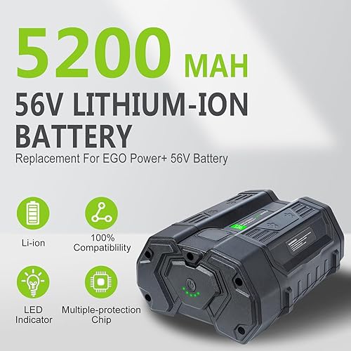 Miniatura 2 de FSKE Reemplazo de batería de 56V 5.2Ah para batería EGO 56V BA2800 BA1400 BA4200 BA2800T BA1400T Batería de iones de litio de 56 voltios