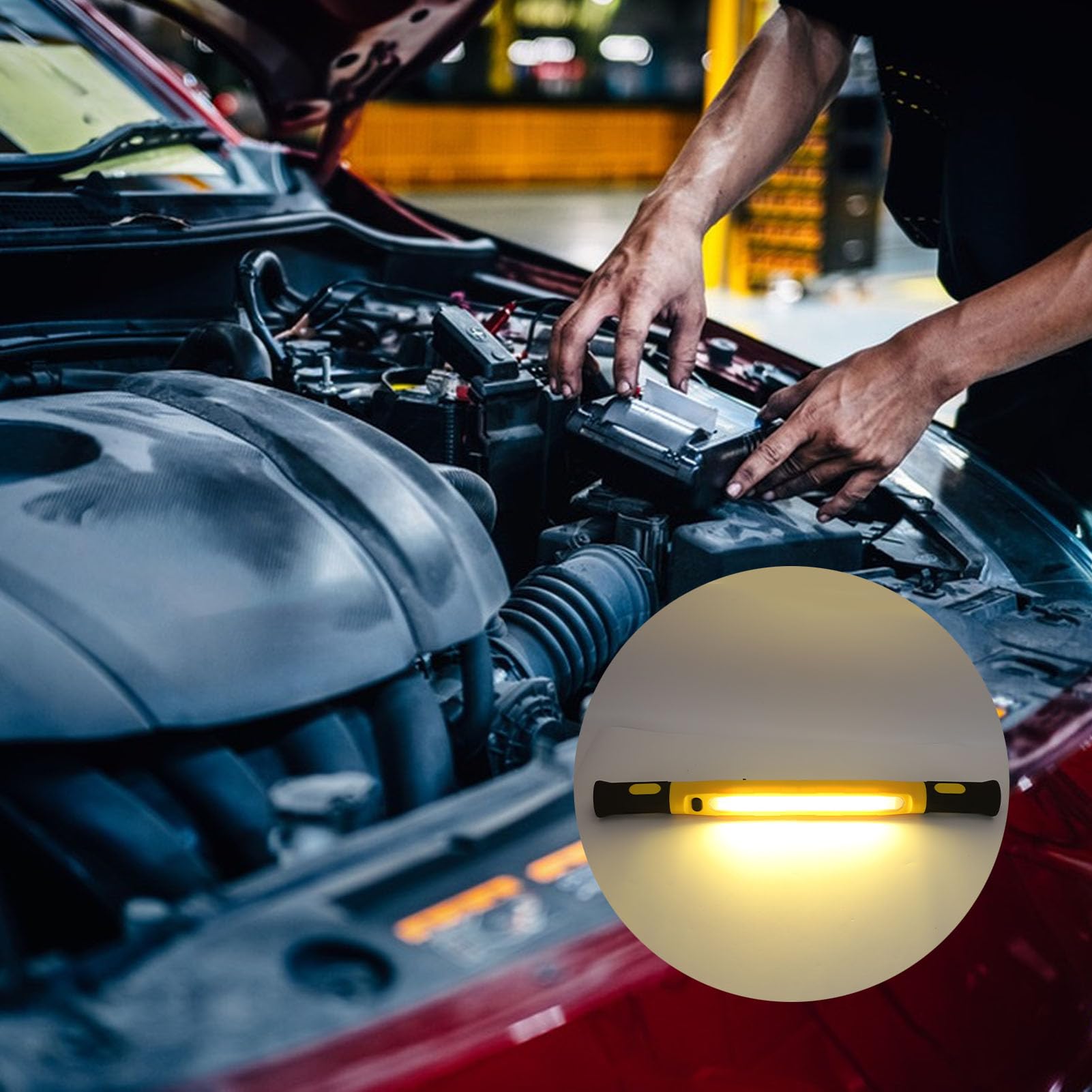 Lampada da Lavoro Magnetica, Barra Luminosa da Lavoro a LED Ricaricabile da 2000LM con Batteria da 5000mAh e Rotazione di 180 Gradi, per Ispezione Sottocofano Officina Garage (YELLOW)
