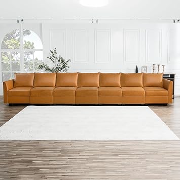Naomi Home Elizabeth Convertible U Shaped Modular Sectional Modular Couch with Chaise Oversized Sofa Sleeper Couch for Large Living Room -7-Seater L Shaped sectional Sofa - Caramel
