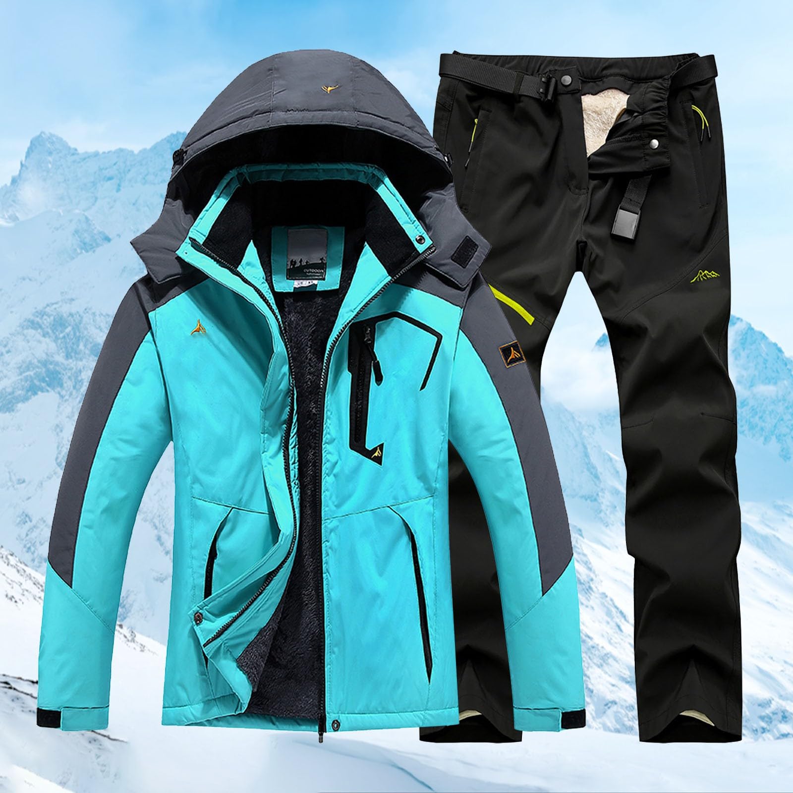 Tuta da sci da uomo in due pezzi, in pile, tinta unita, comoda, minimalista, alla moda, antivento, impermeabile, da neve, con tasche con cerniera