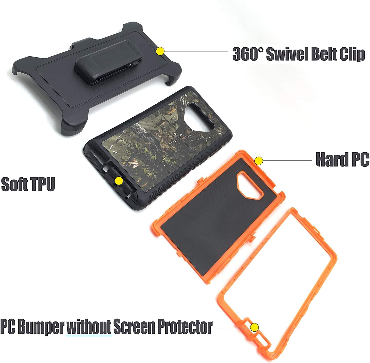 Samsung Galaxy Note 9 Case,Vodico Durable Heavy Duty Camo Defender Non Slip Secure Grip Shockproof High Impact Resistant TPU Cushion Frame Cover with Belt Clip Holster&Kickstand (Forest Orange)