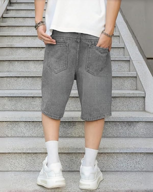 LuminBlaze Mens Baggy Jean Shorts Loose Fit Vintage Wide Leg Jorts Y2K Streetwear Hip Hop Casual Long Denim Shorts by LuminBlaze - Image 2