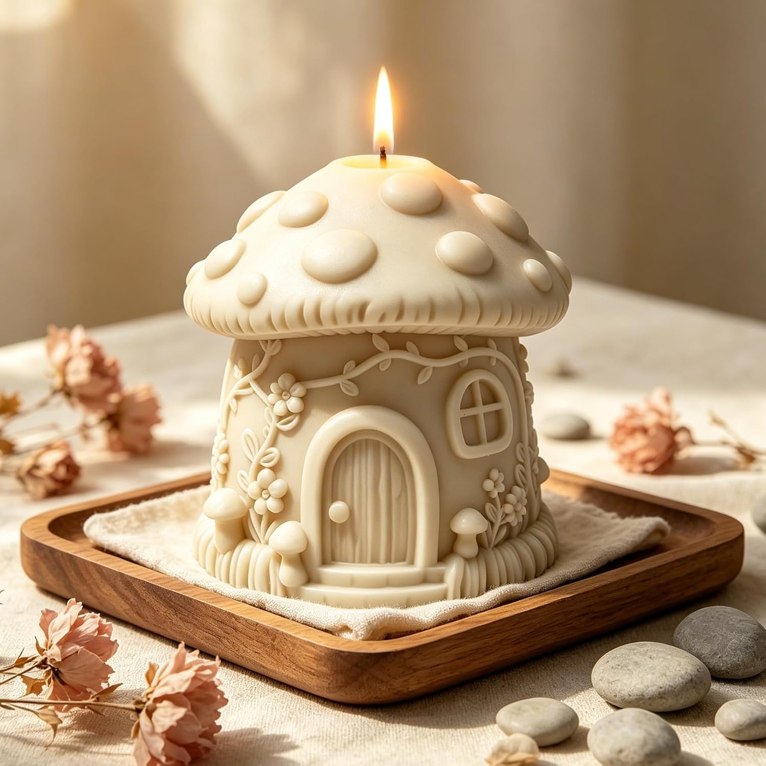 Wehous Mushroom House Candle Soap Molds, 3D Fairytale House Halloween Ornament Silicone Molds for Chocolate Cake Fondant Ice Dessert, Resin Candle Soap Wax Casting Clay Craft Mould Halloween Decor
