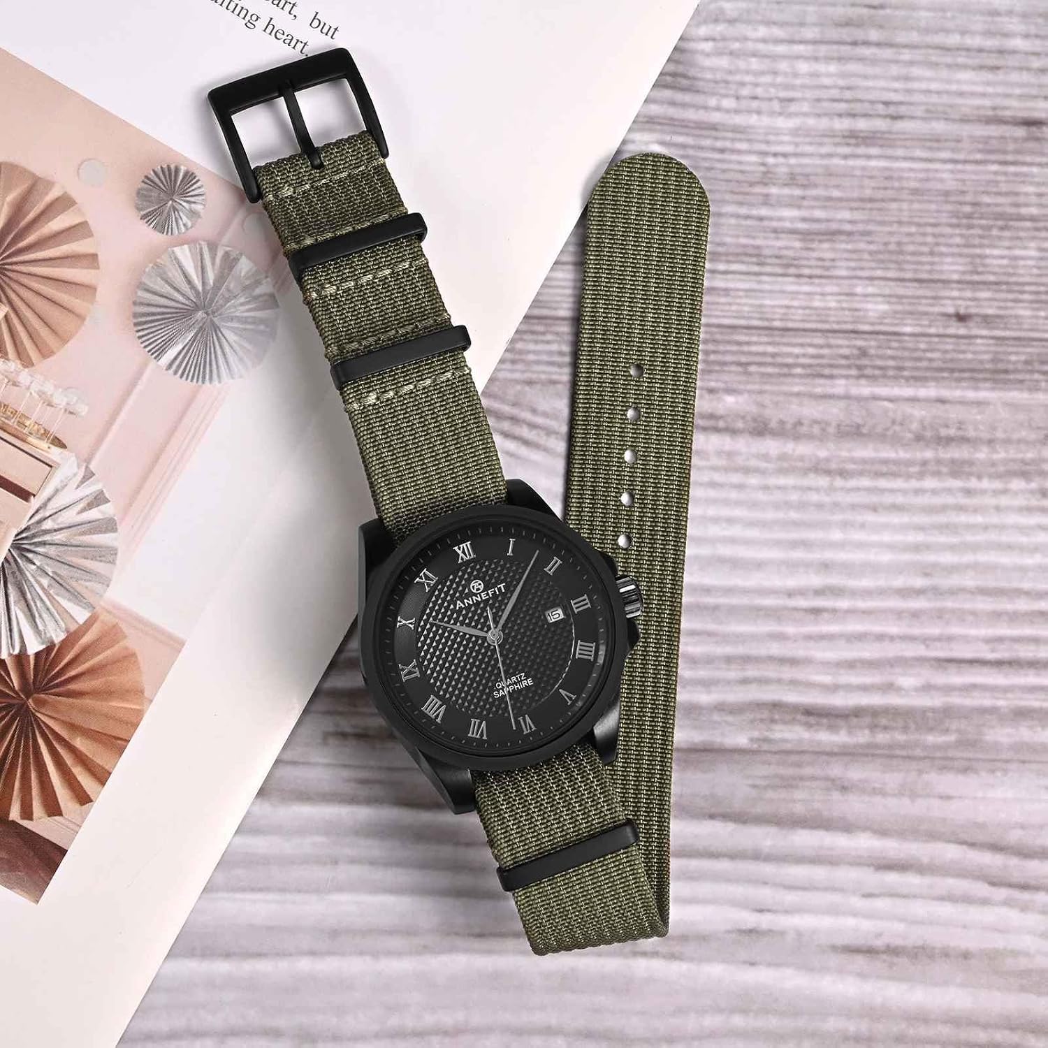 ANNEFIT Nylon Watch Band 16mm 18mm 20mm 22mm, One-Piece Waterproof Military Watch Straps with Heavy Buckle
