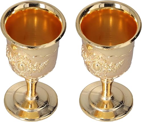 Copa de cáliz vintage, copa de licor de vino de metal de latón real en relieve para altar de iglesia, vasos de chupito hechos a mano con talla
