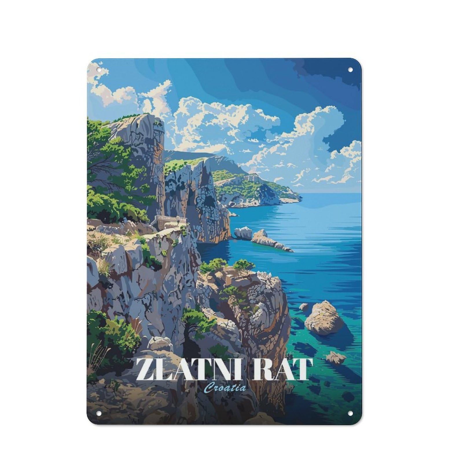 Zlatni Rat Croatia Coastal View Retro Metal Wall Decor 40x30cm, Vintage Metal Sign for Coffee Bar, Small Shop Or Dining Room