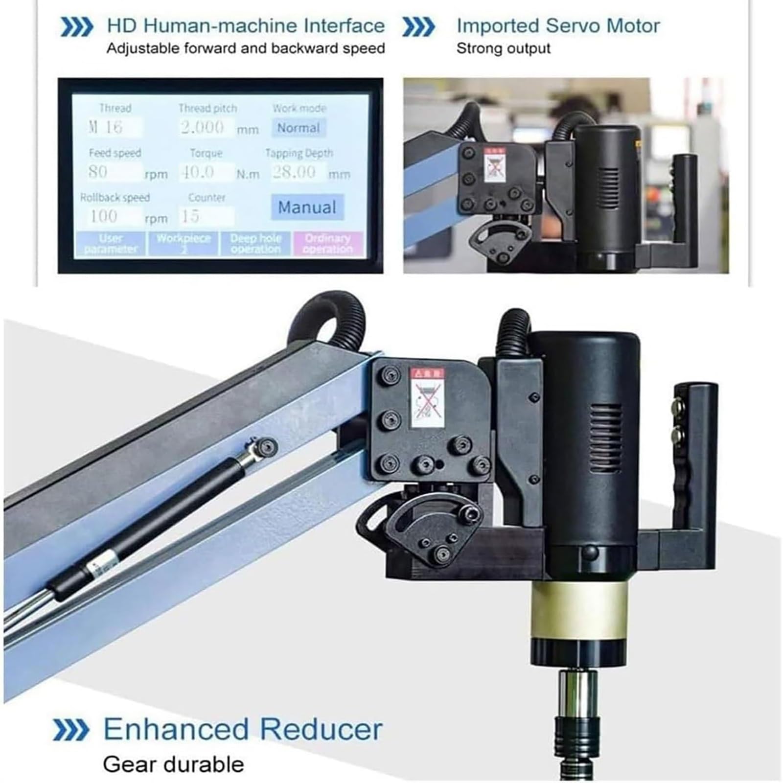 Maschiatrice elettrica, 360 ° universale Tapper con braccio flessibile da 1100 mm, filettatura per foratura servomotore, per la produzione di stampi