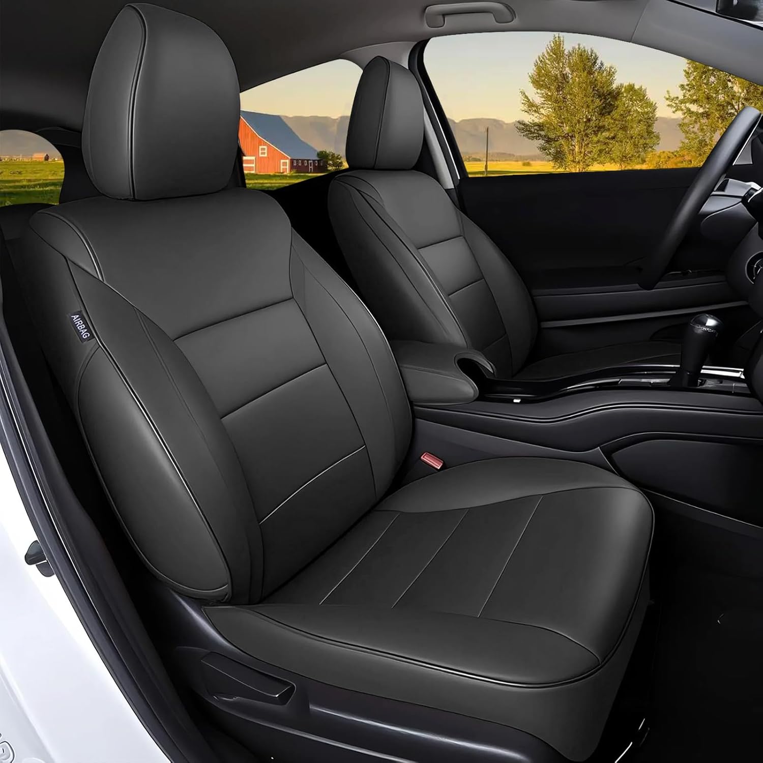 HKZ Custom Fit HRV Seat Covers for Honda HR-V 2023 2024 2025 2026 Sport,LX - 5-Seats Leather Full Set,Black+Grey