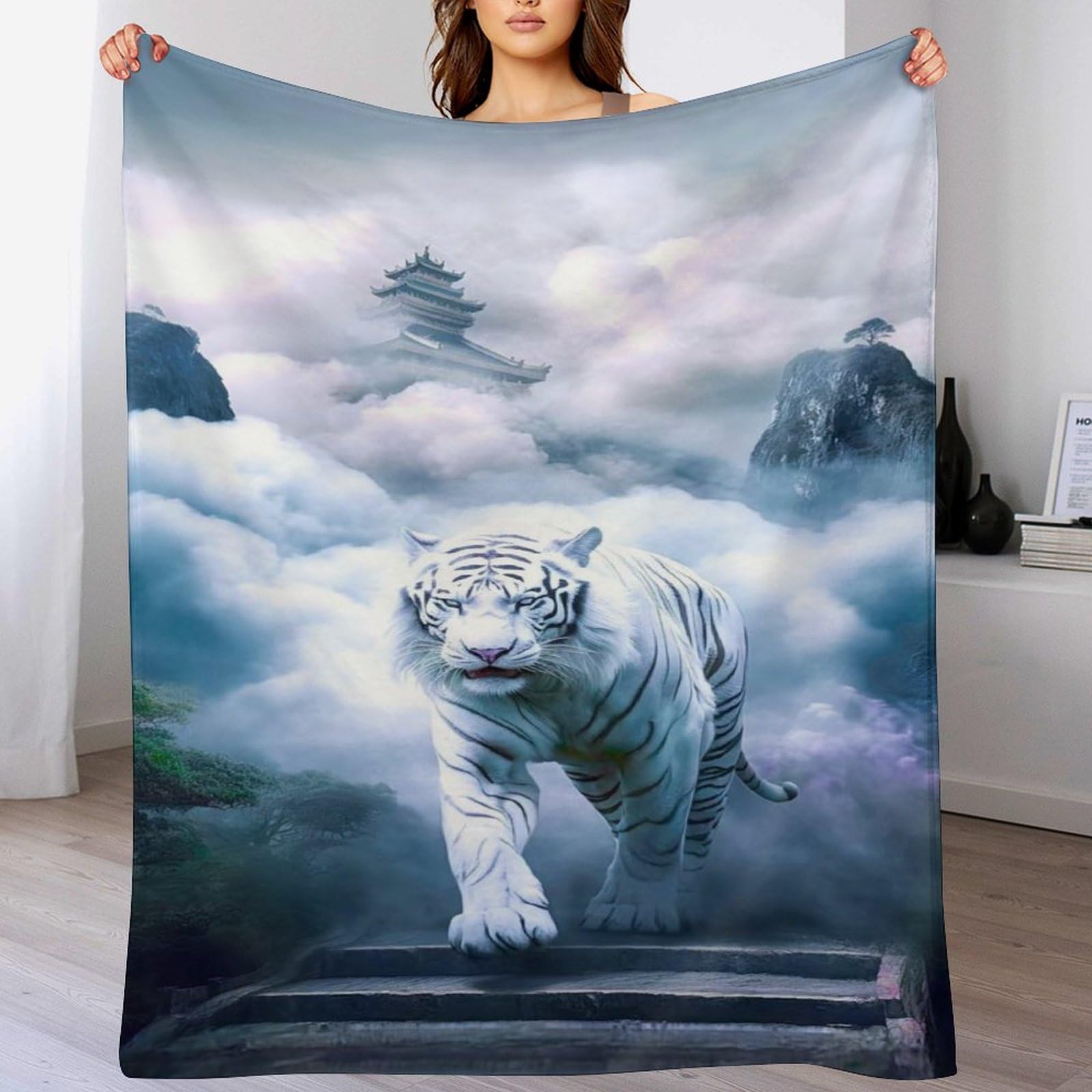 Manta de franela de tigre con tacto suave ultrasuave de 130 x 180 cm
