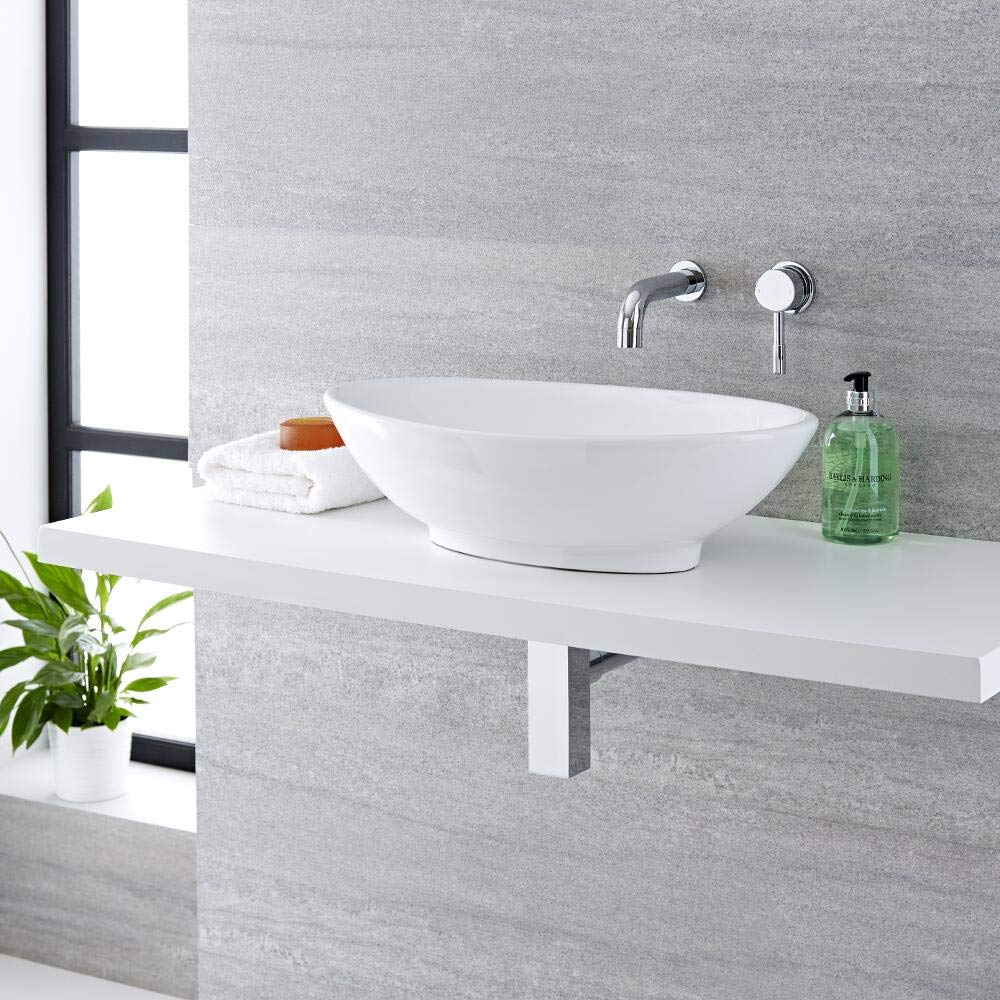 Milano Altham Oval Countertop Bathroom Basin Sink Wall Mounted Mixer Tap - 520mm x 320mm