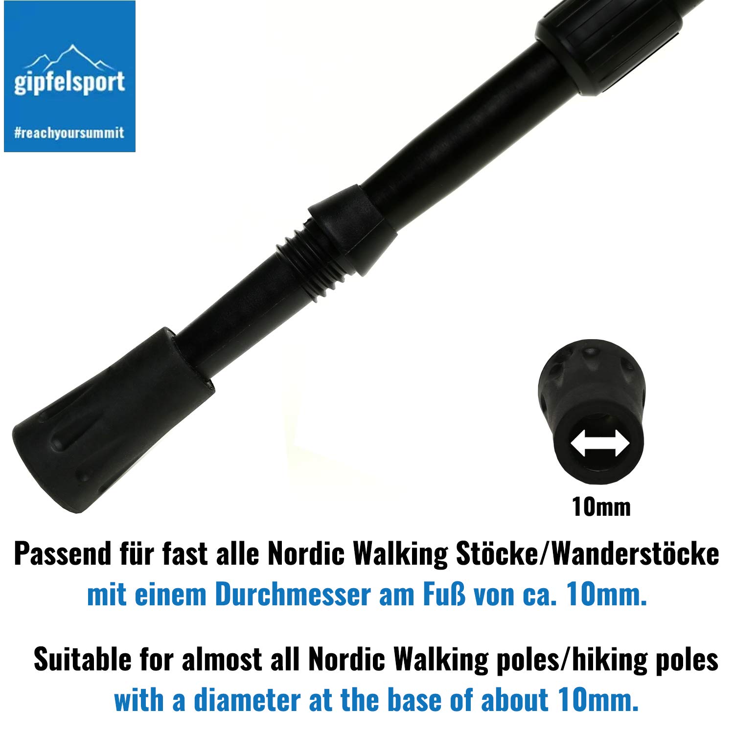 gipfelsport Tampones de Goma para Marcha nórdica - Almohadillas para Bastones de Marcha nórdica y Otros Bastones | adecuados para Asfalto, Grava y montañas