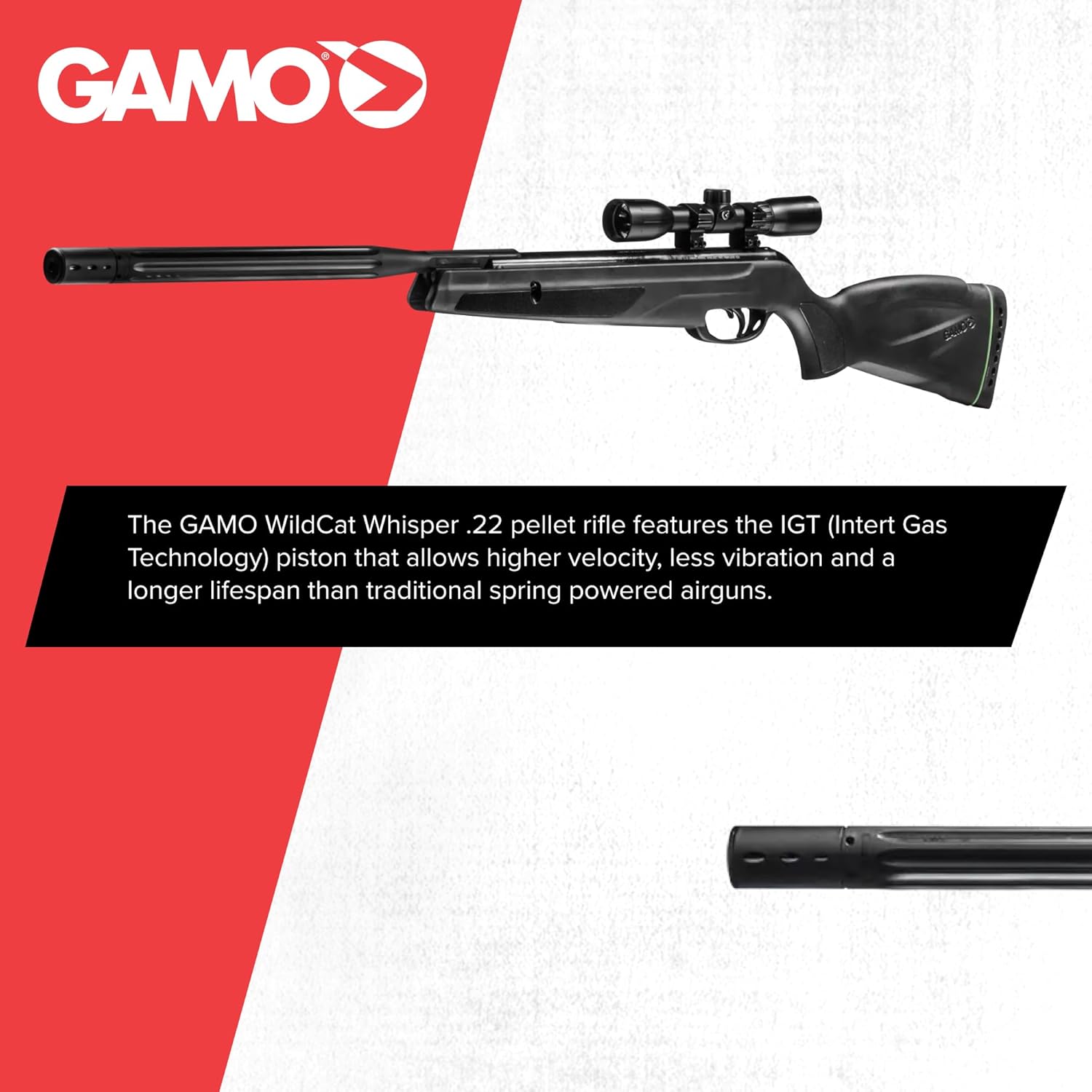 Gamo Wildcat Whisper Caliber Break Barrel Pellet Air Rifle - IGT Gas Piston