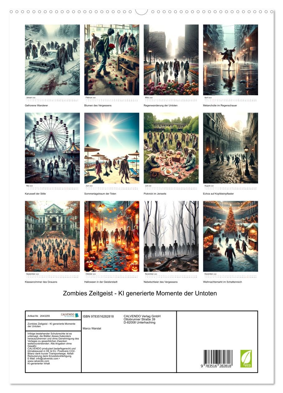 Zombies Zeitgeist - KI generierte Momente der Untoten (hochwertiger Premium Wandkalender 2026 DIN A2 hoch), Kunstdruck in Hochglanz: Zwölf Monate in der Welt der Zombies. (CALVENDO Menschen)