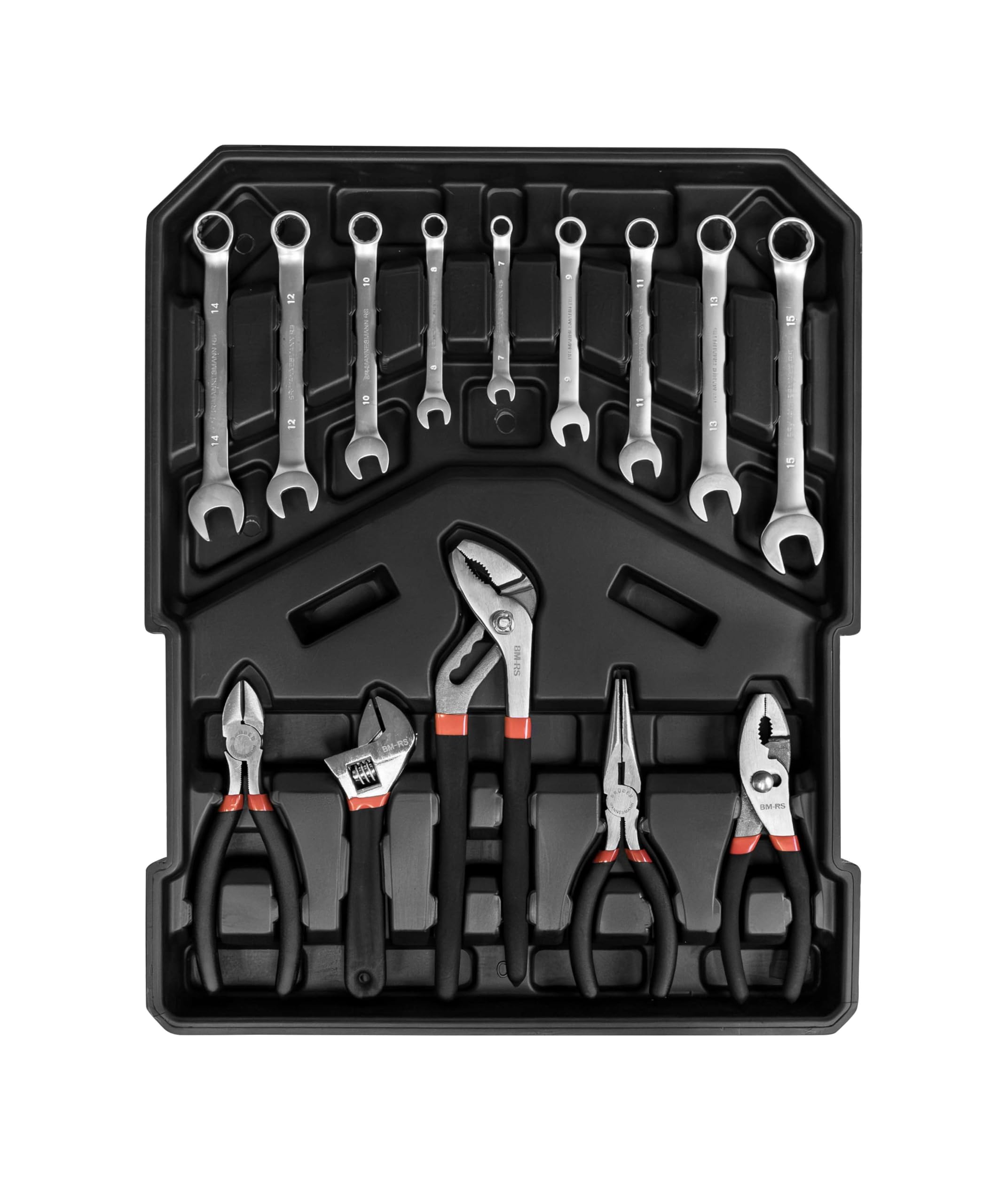 Brüder Mannesmann M29098 - Valigetta degli attrezzi portatile con set di chiavi a bussola, pinze, cacciaviti, pistola per colla a caldo, martello, livella e punte