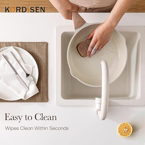 Miniatura 5 de Kordisen Juego de sartenes de cerámica antiadherente, juego de sartenes de cerámica de 3 piezas, sartén saludable y no tóxica, mango que se mantiene