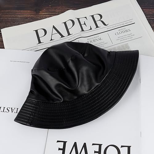 Miniatura 4 de MILAKOO Sombrero de pescador de piel sintética para mujer ala ancha sombrero de pesca de poliuretano punk gótico gorro de invierno