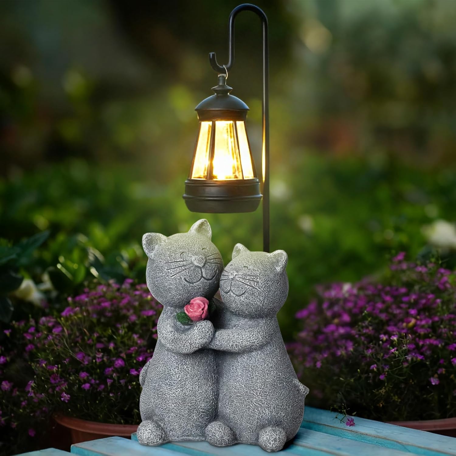 Outdoor Cat Garden Statues with Solar Lantern, Solar Lantern Cat Figurines Decor for Yard, Lawn, Porch & Patio, Unique Housewarming/Birthday Gifts for Women - Image 4