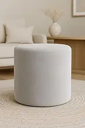Puff Decorativo Redondo Suede para Sala Quarto Banqueta Estofado (Nude)