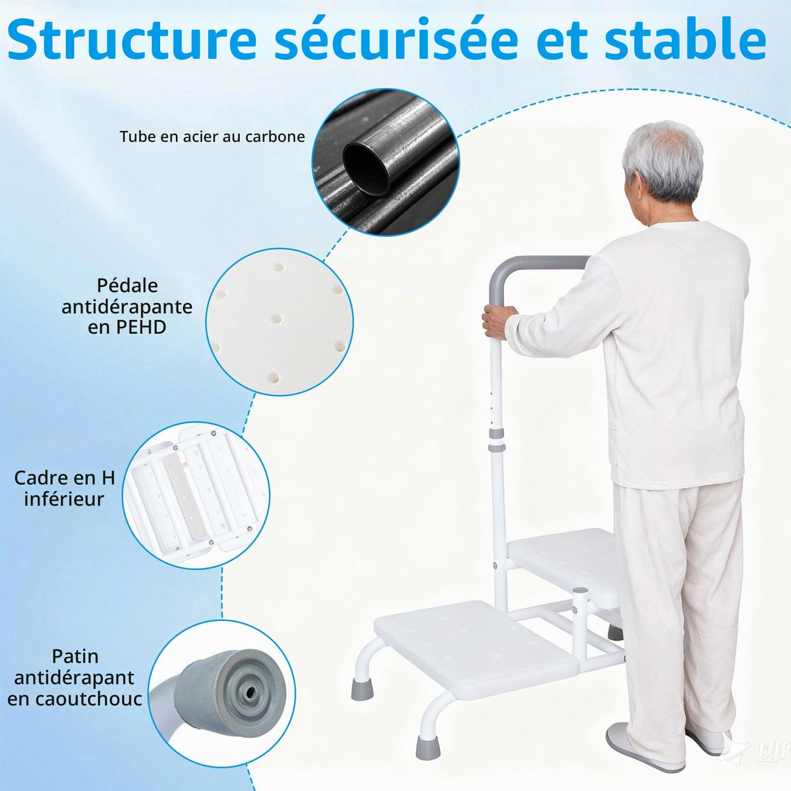 Marchepied de bain à 2 niveaux avec poignée, marches de bain pour entrer et sortir de la baignoire, marches robustes pour personnes âgées, 5 niveaux de réglage de la hauteur, supporte jusqu'à