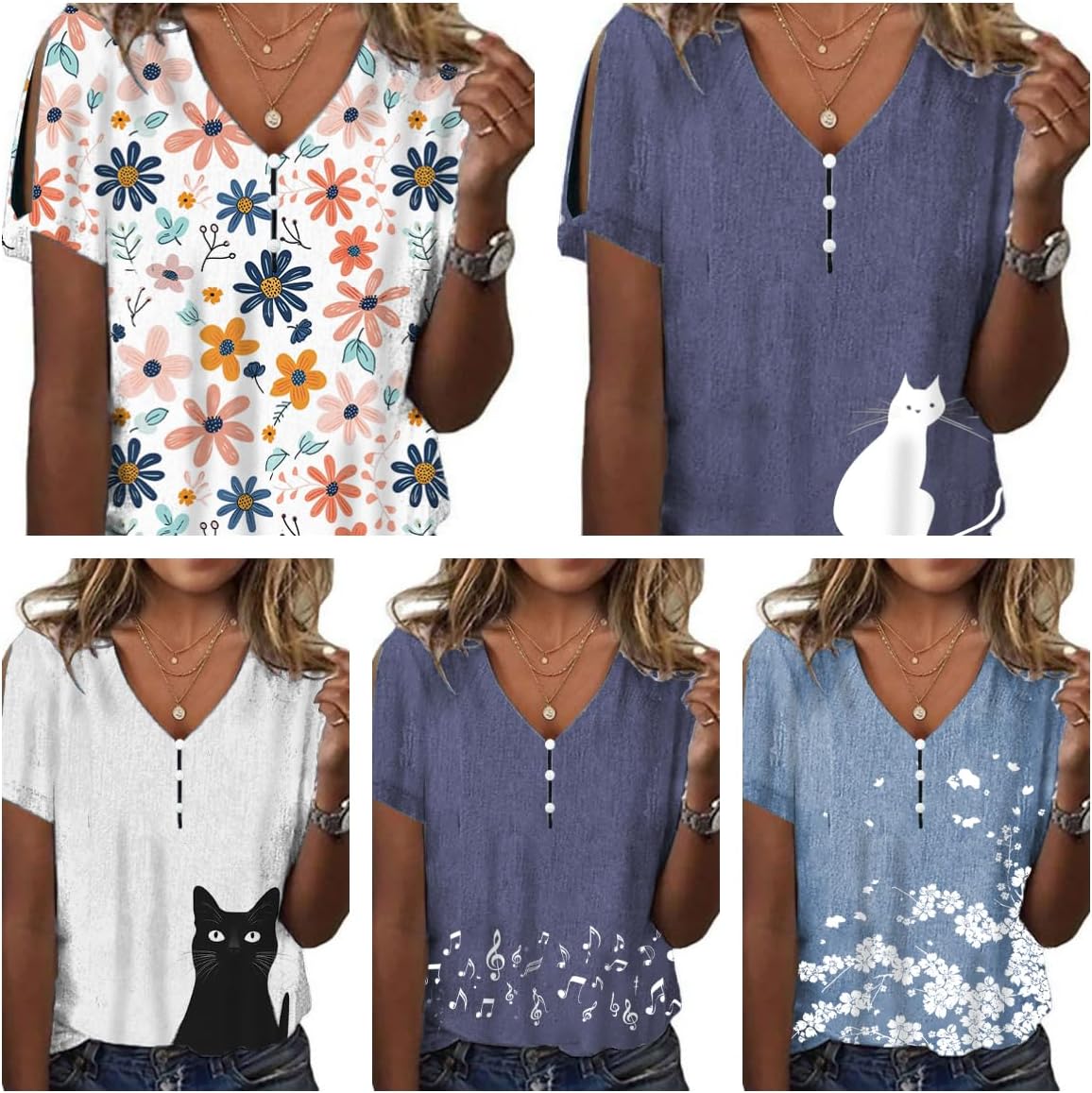 Boho Tops for Women Hippie Cold Shoulder Tops for Women Comfy V Neck Short Sleeve Country Concert Outfits for Women - Image 5