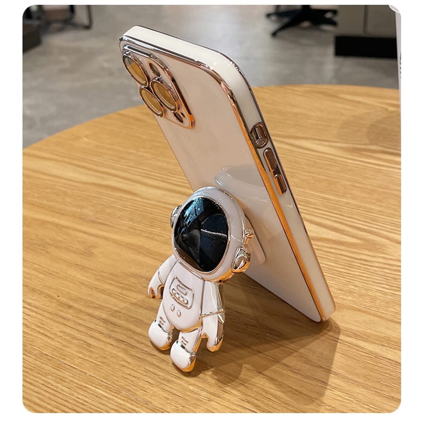 Custodia Per IPhone 12 Pro Con Supporto Astronauta Nascosto E Protezione Fotocamera - Plating 6D, Morbida TPU, Nero - 3
