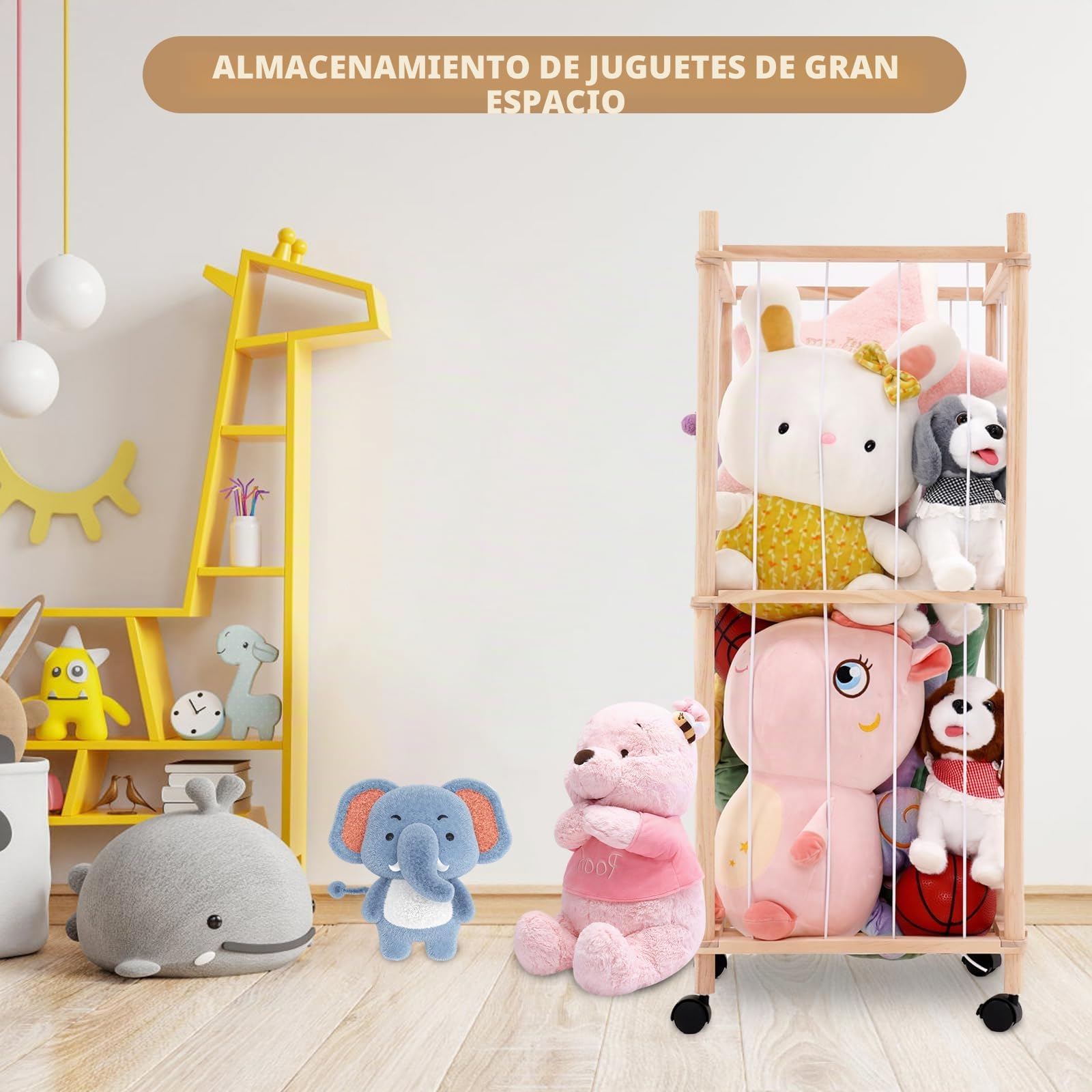Estante de almacenamiento de animales de peluche de madera de zoológico, organizador de guardería, jaula de zoológico para guardería, sala de juegos, dormitorio, habitación de los niños, regalo de