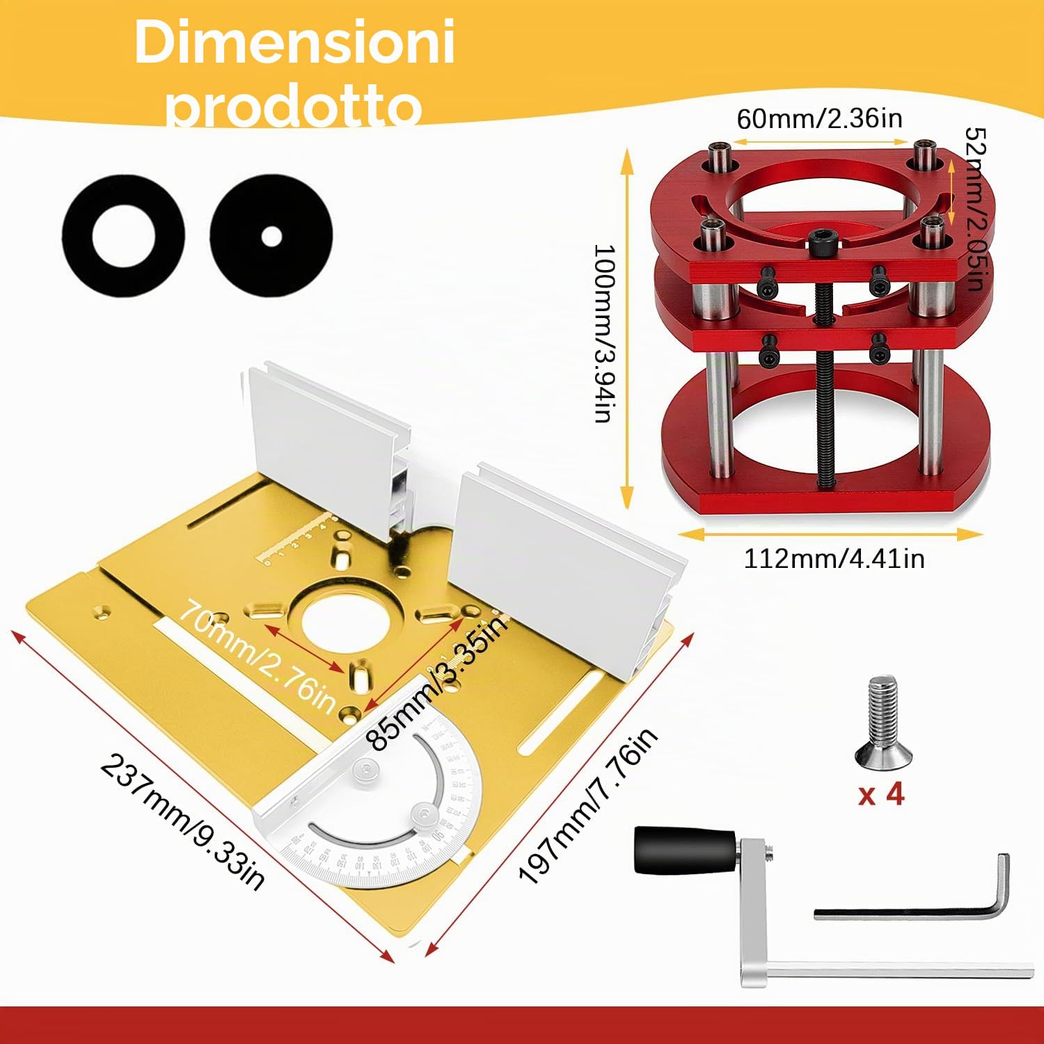 Set di Piastra Fresatrice da Banco in Alluminio, Piastre per Fresatura con Router Lift, Accessori per Fresatrice per La Lavorazione Del Legno(oro)