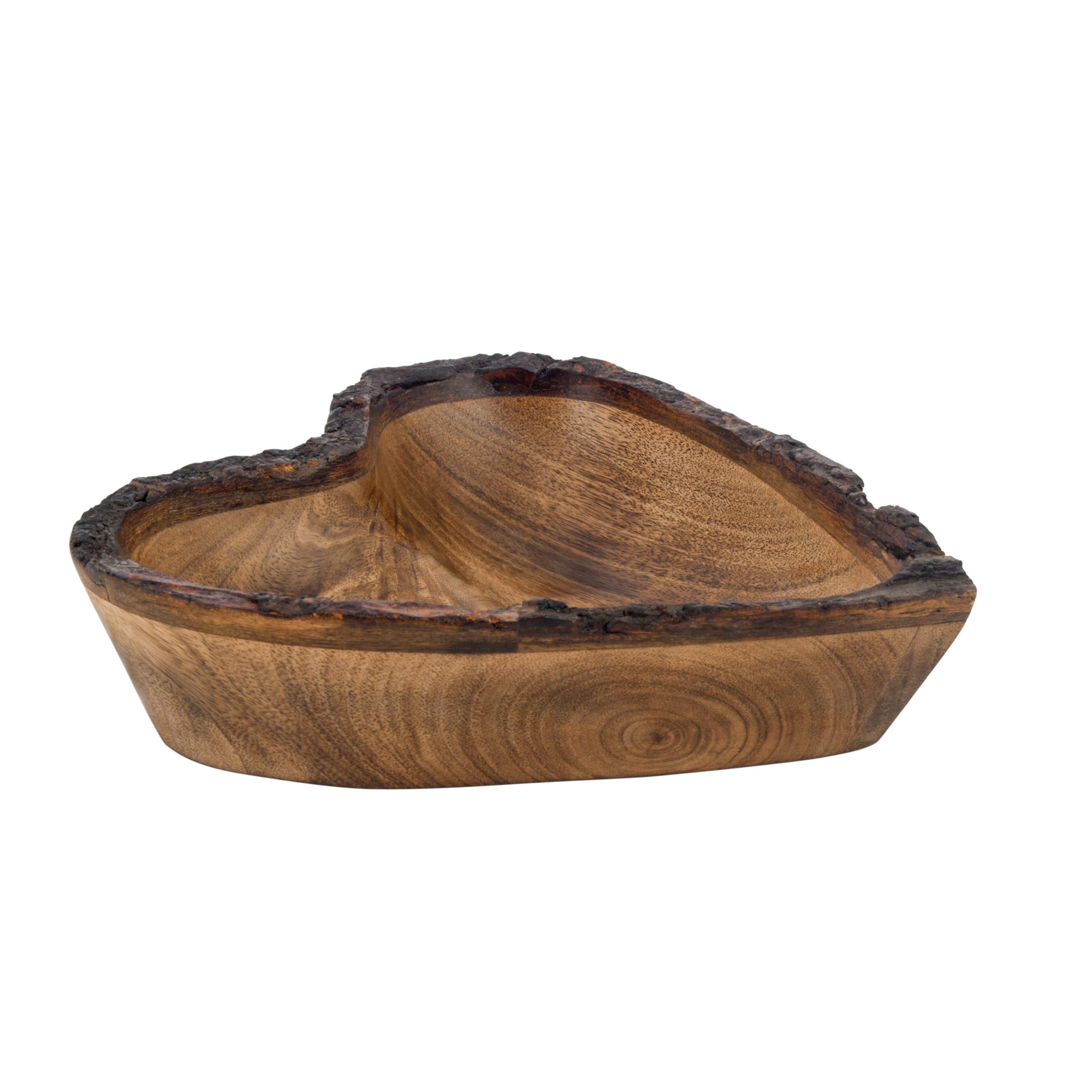 Divit Shilp Natural Wooden Tray, Serving Bowl for Salad Veggies and Fruits, Large Deep Tray for Family Party. (Heart Bowl Bark Edge)