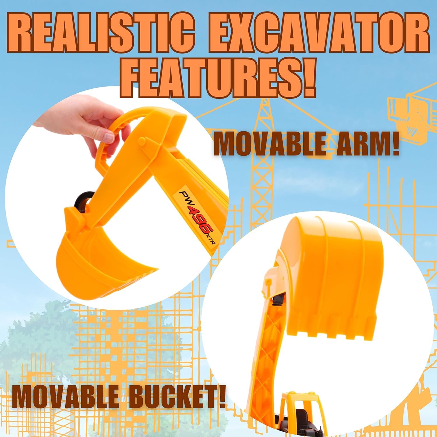 Toyland® 60 cm (24") - Excavadora Gigante de Juguete con calcomanías Adhesivas - Brazo móvil y balde - Juguetes de construcción