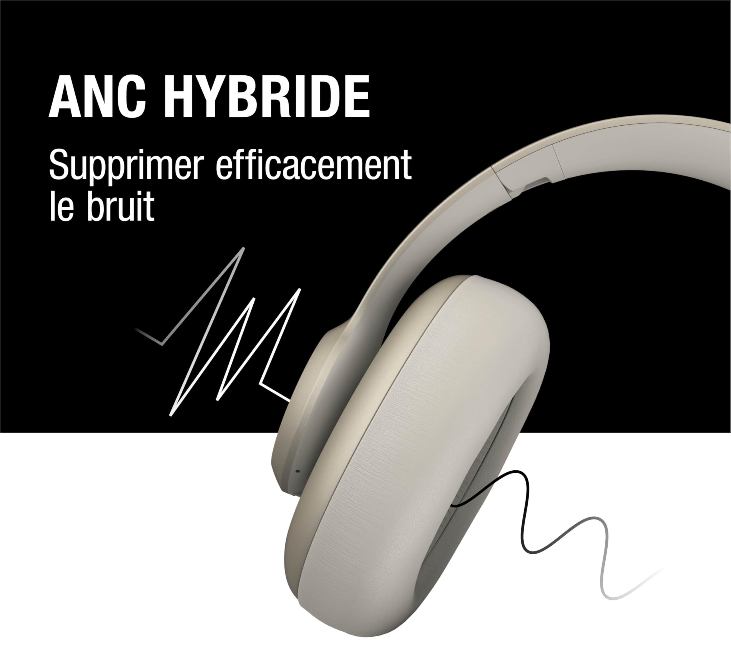 Fresh 'n Rebel Clam Ace Casque Bluetooth Supra-Auriculaire avec Réduction de Bruit Active Hybride, sans Fil, 60h d'autonomie, avec Microphone ENC, Charge Rapide, Réduction du Bruit du Vent (Beige)