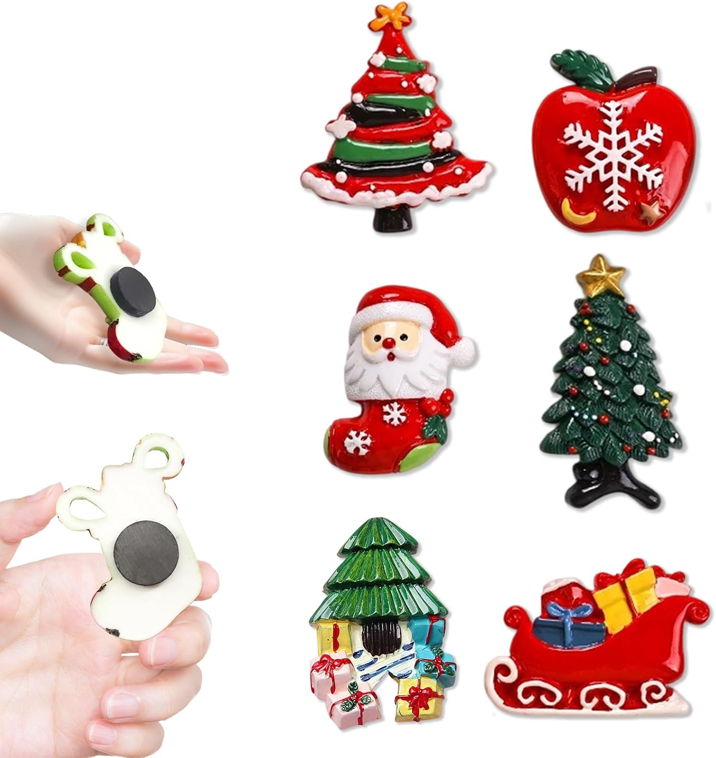 6PCS Christmas Magnetic Stickers, Xmas Resin Christmas Tree Santa Claus Sled Apple Decorations Accessories for Supplies Home Refrigerator Dishwasher Fridge Car Bumpers Party Decor image 3